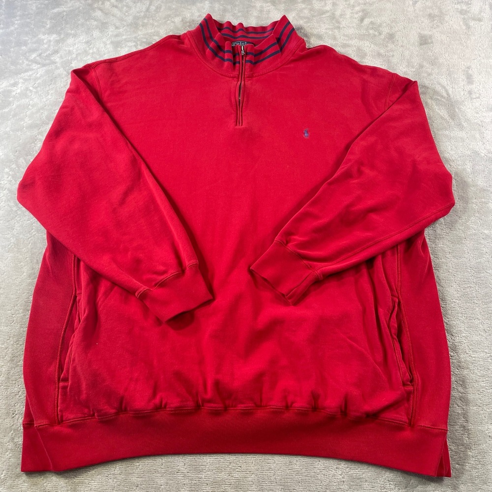 Polo Ralph Lauren 1/4 Zip Sweatshirt Mens 3XLT Red Pockets Mock Preppy Casual